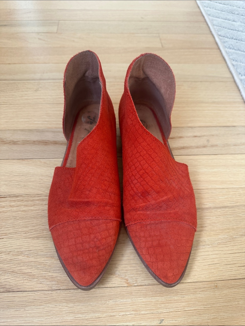 Free People Red Textured Suede Pointed Slip-On Flats